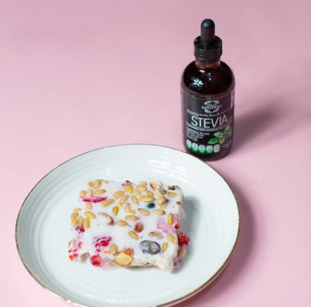 Palanqueta congelada de yogurth, berries y stevia