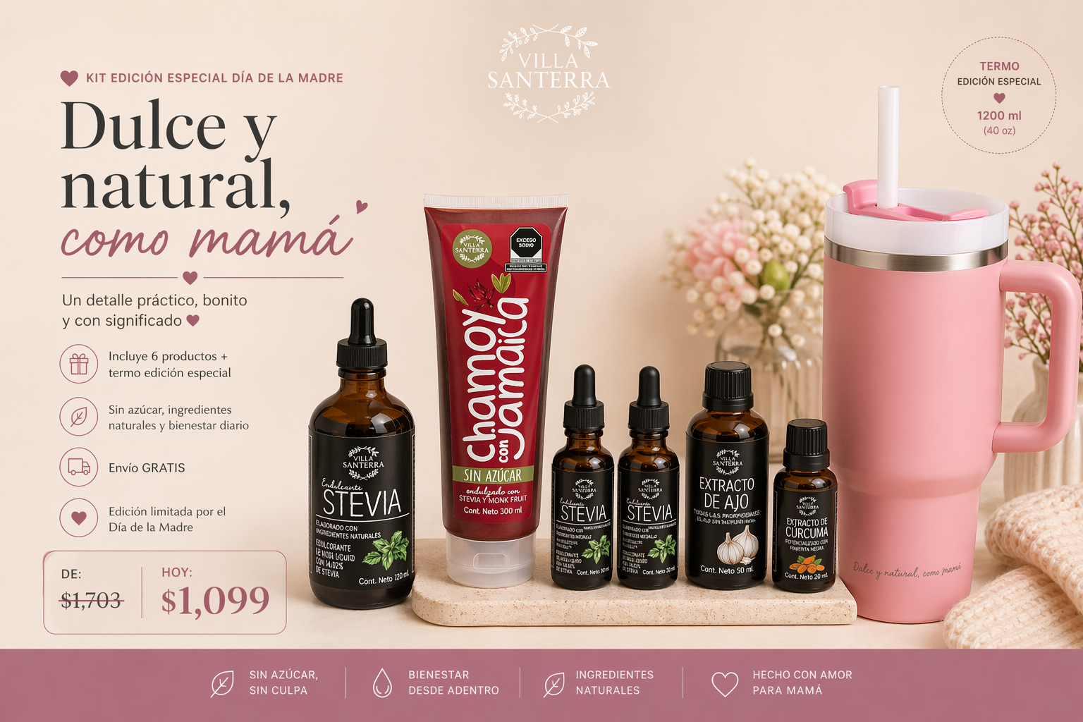 Kit Día de la Madre - Dulce y Natural, como Mamá - Gratis termo edición especial