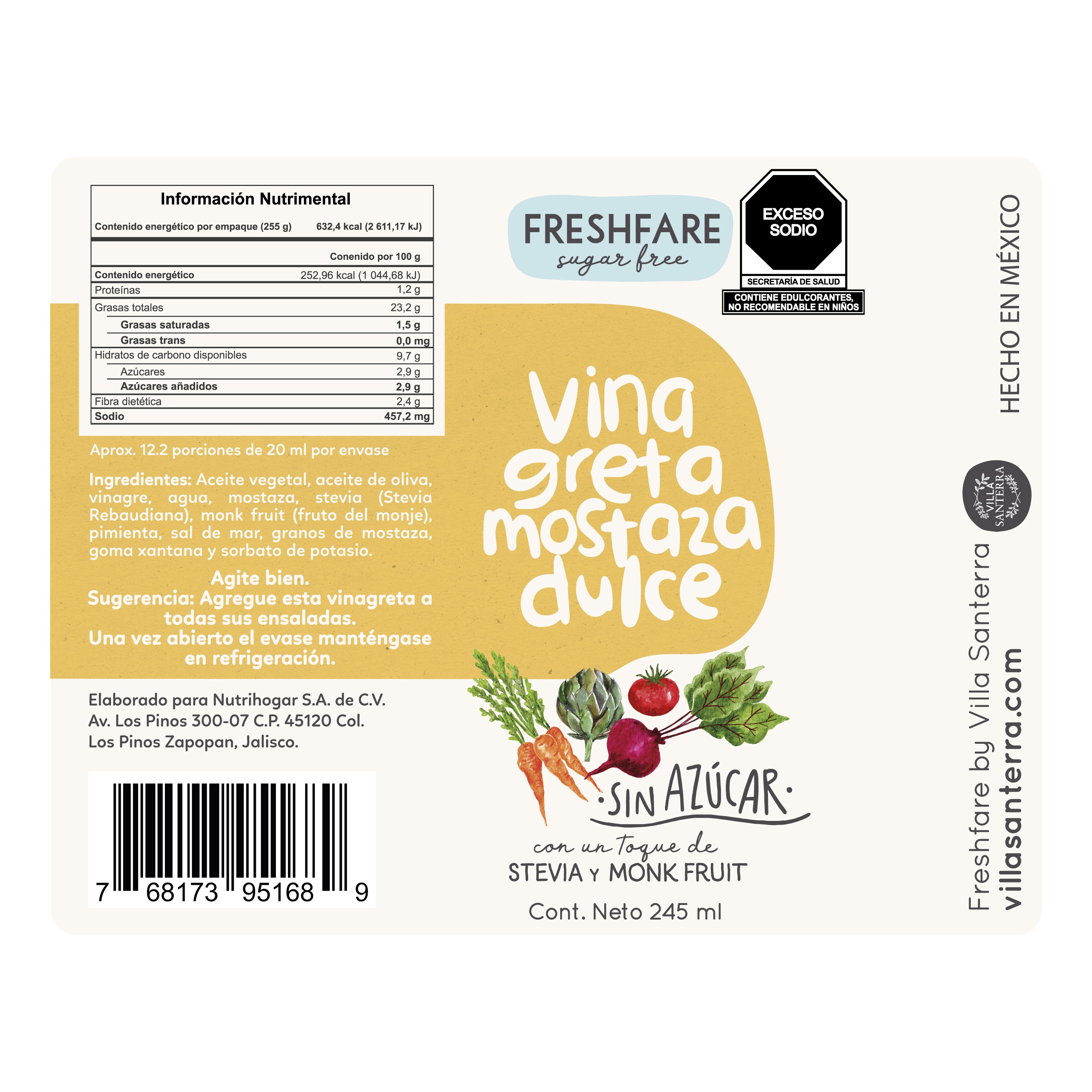 Aderezo Vinagreta Mostaza Dulce sin Azúcar