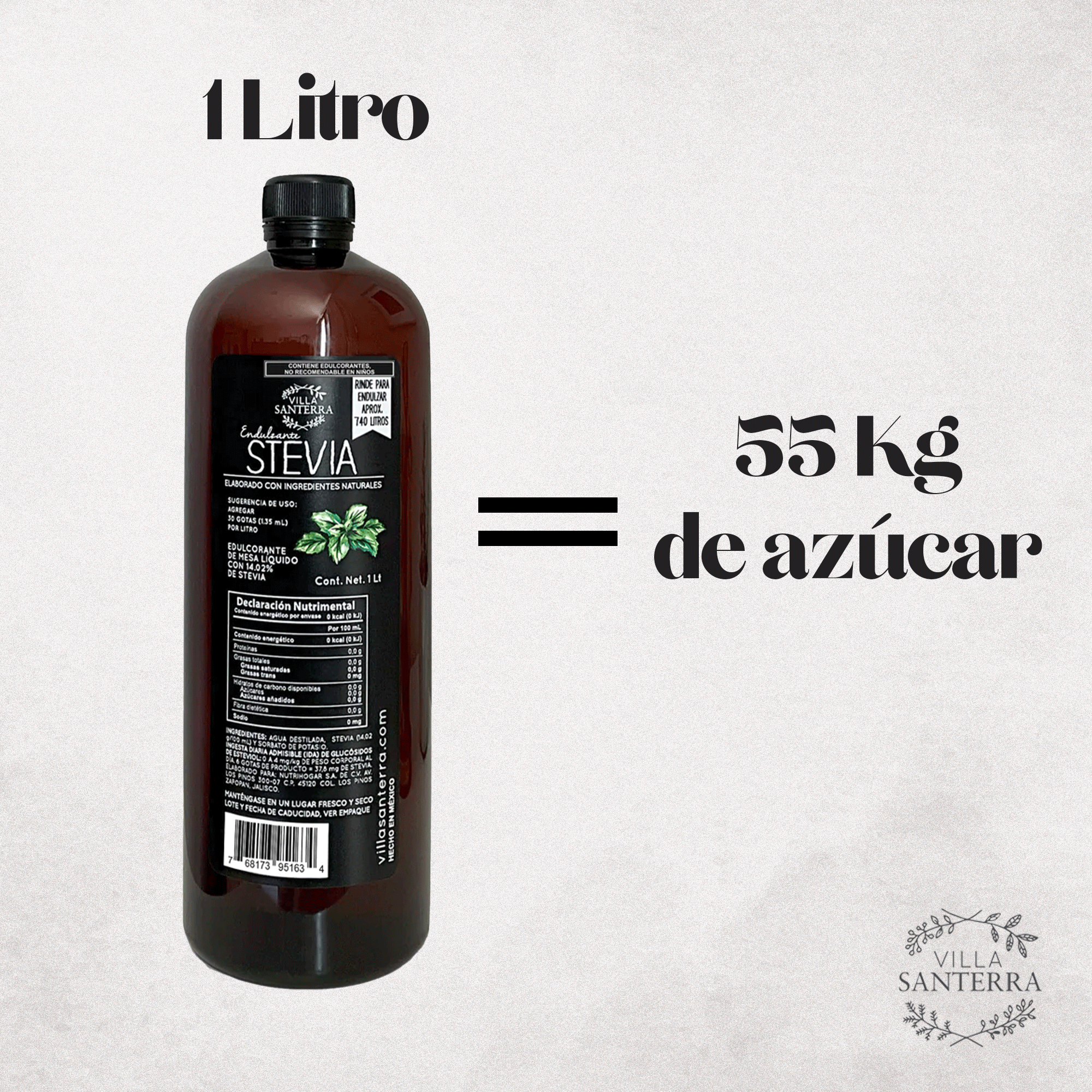 Stevia Líquida Villa Santerra 1L Para Food Service