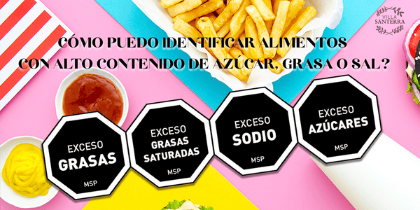 ¿Cómo puedo identificar alimentos con alto contenido de azúcar, grasa o sal?