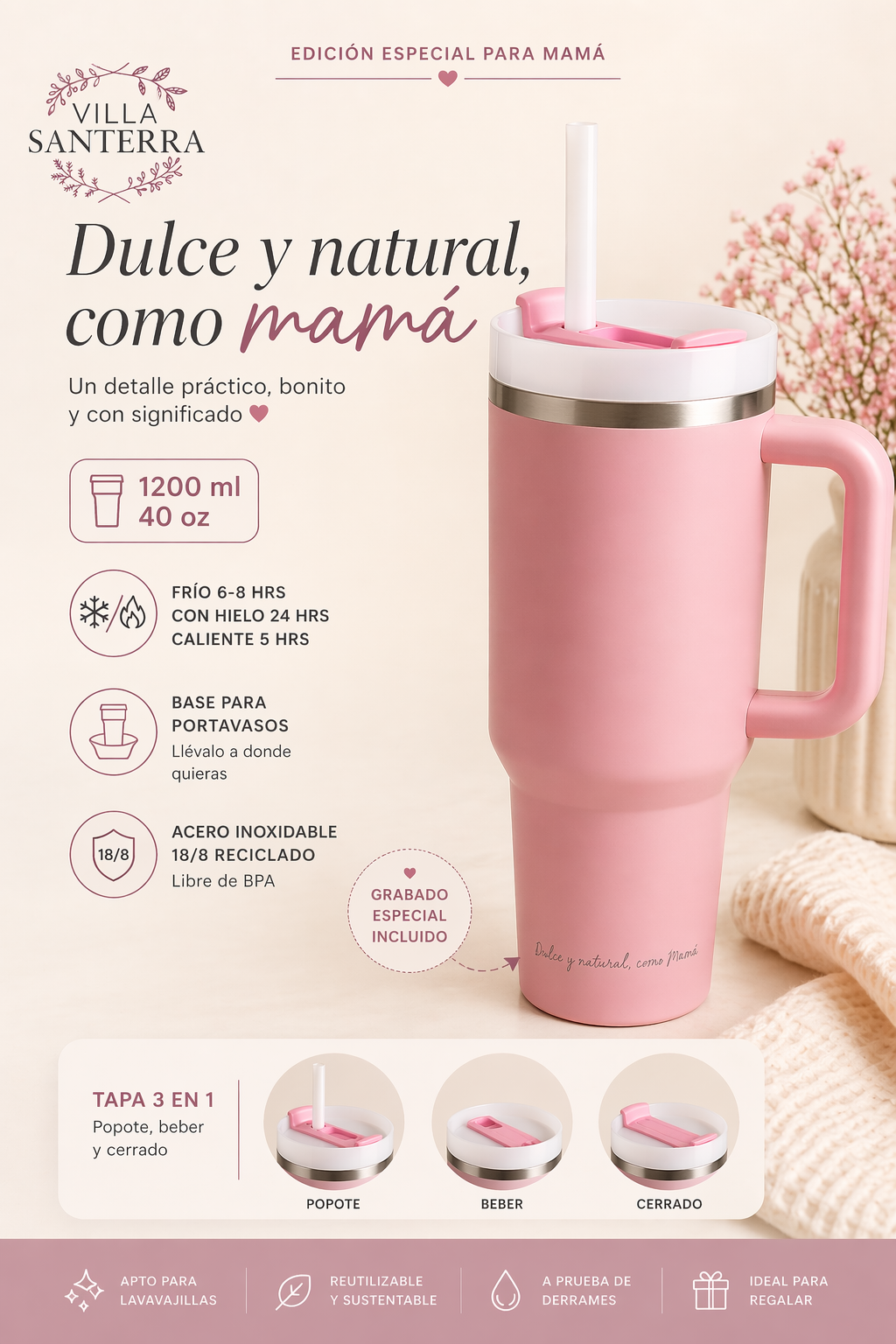 Kit Día de la Madre - Dulce y Natural, como Mamá - Gratis termo edición especial