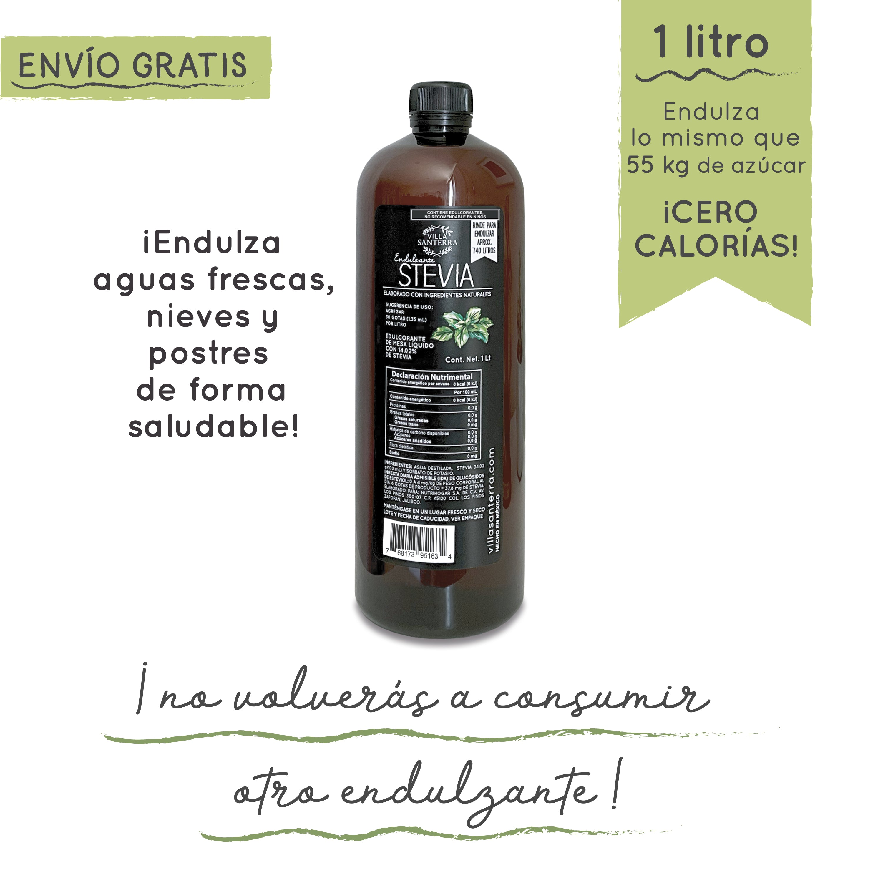 Stevia Líquida Villa Santerra 1L Para Food Service