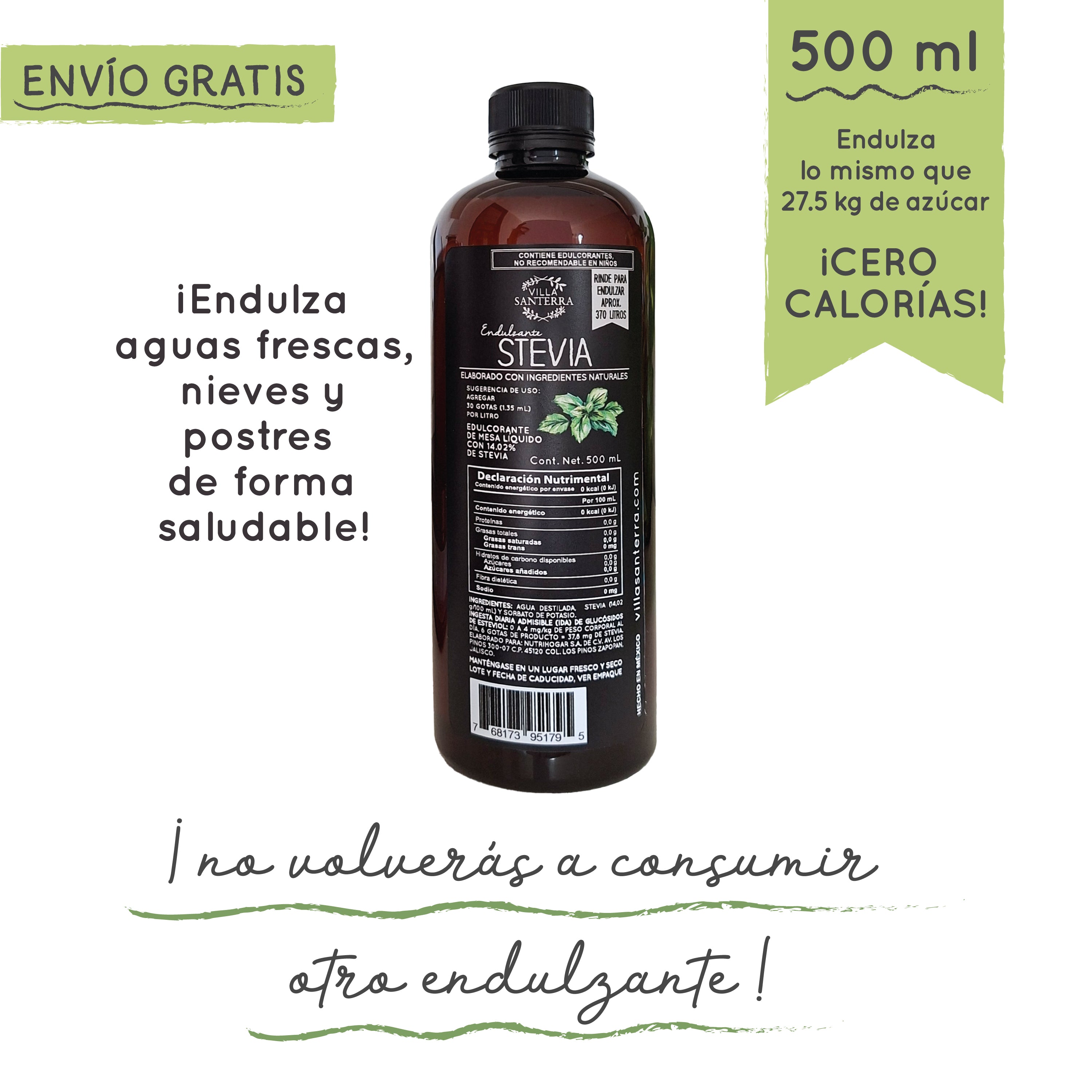 Stevia Líquida Villa Santerra 500 ML Para Food Service
